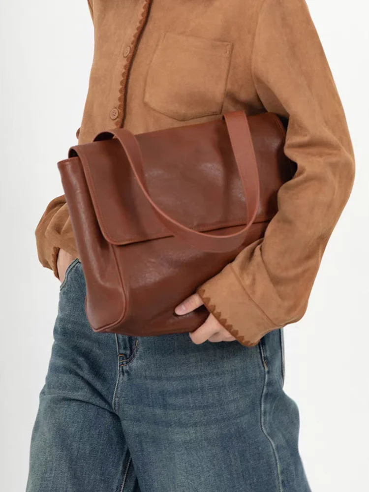 Black Minimalist Fashion Simple Genuine Leather Women Commuter Bag\Handbag Big Real Leather Tote Underarm Shoulder Bag