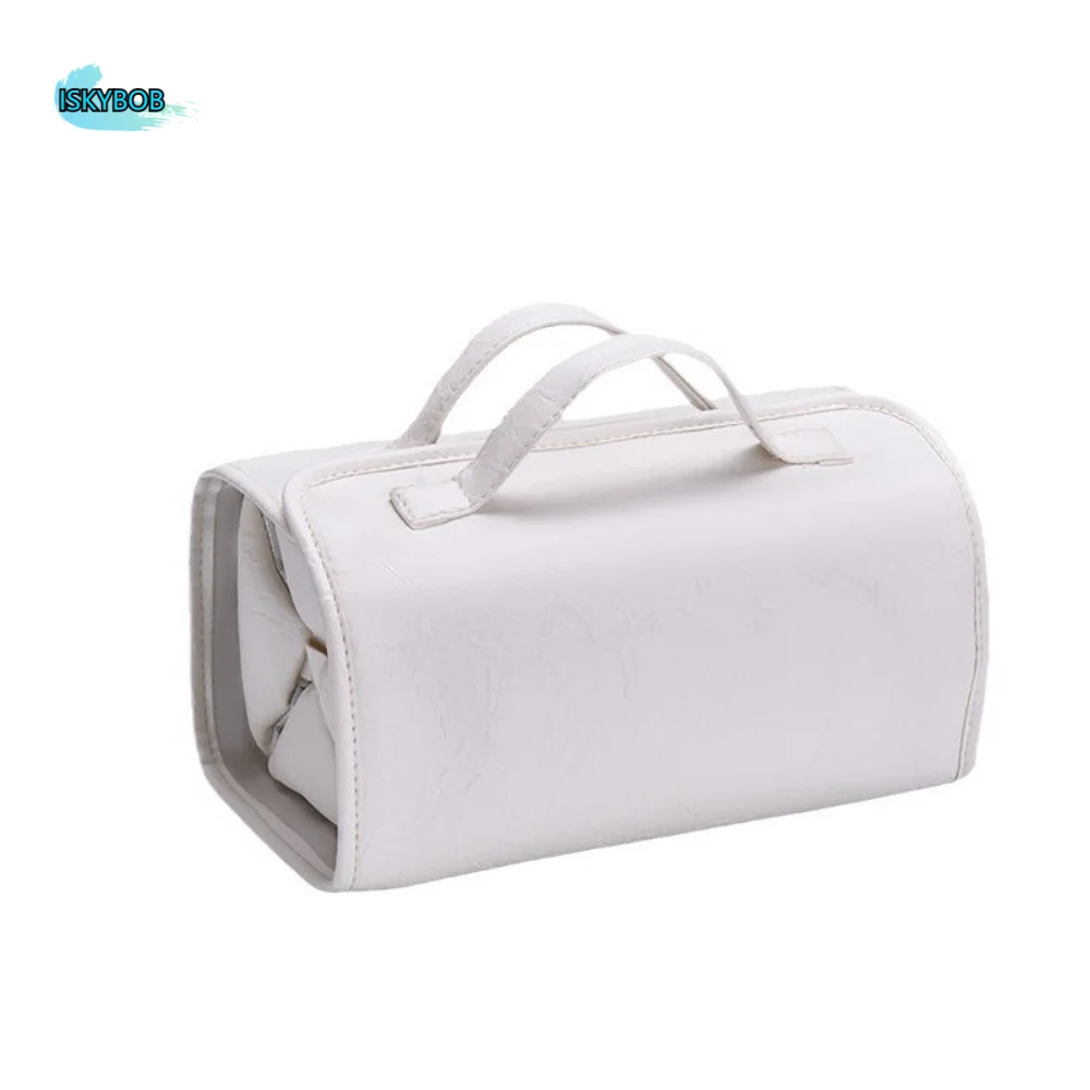 

Large Capacity Foldable Cosmetic Bag PU Leather Waterproof Makeup Organizer Detachable Roll Up Design Portable Toiletry Bag