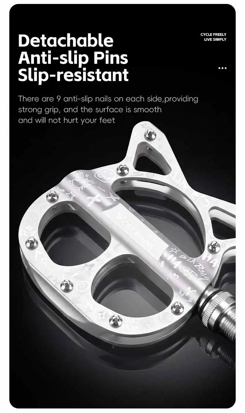 WEST BIKING Schnellspannpedale für Falträder, Katzenform, Aluminiumlegierung, rutschfeste Pedale, Fahrradzubehör für Frauen und Mädchen – Detail 10