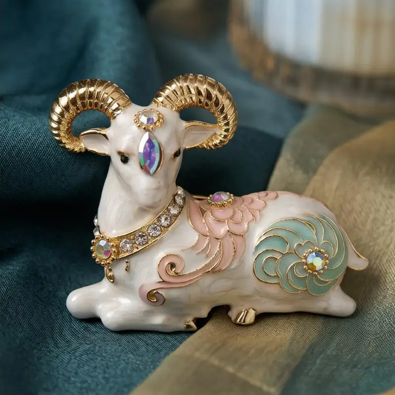 (BF06)Vintage Rhinestones Setting Goat Brooches For Women Unisex Year Of The Sheep Animal Brooch Pin New Year Gifts view 5