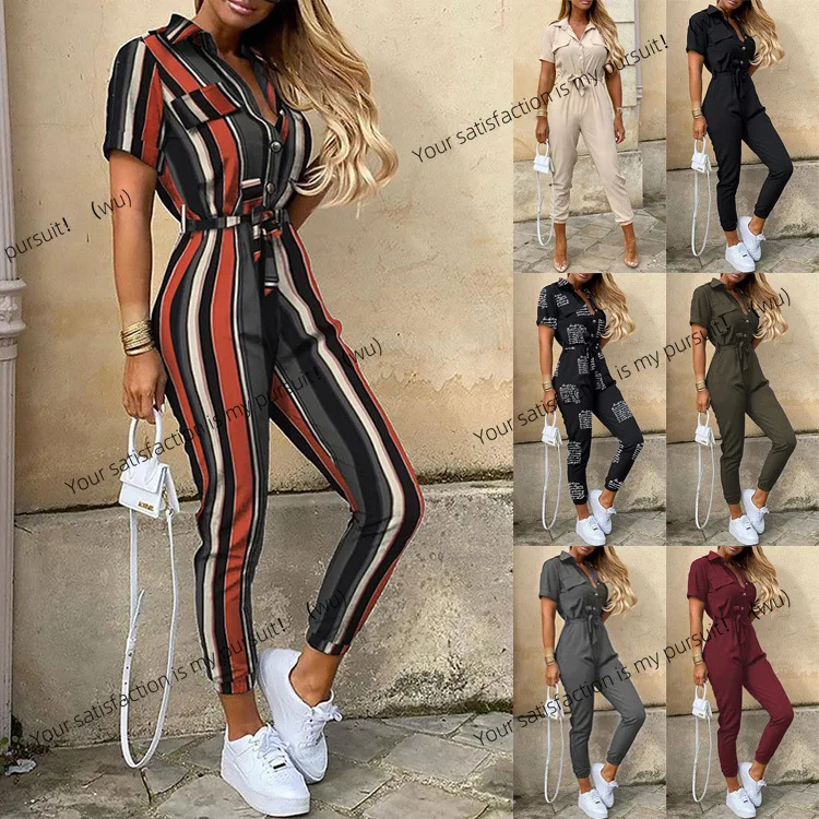 

ZOCI-Женские брюки, повседневный комбинезон с поясом и принтом на пуговицах с лацканами