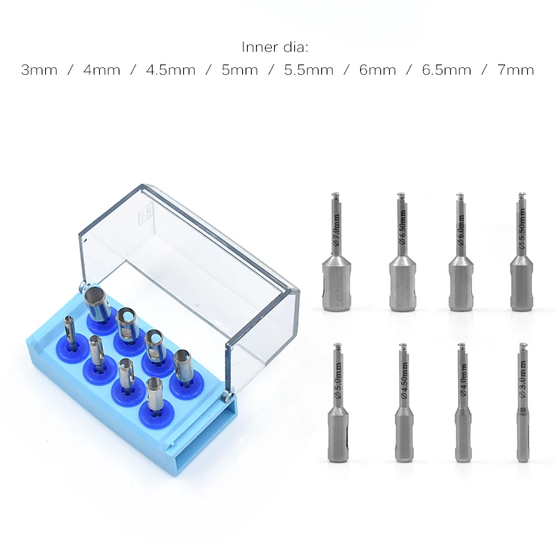 den tal Trephine Drill kit imp lant Tissue Punch Kit Stainless Steel Planting Tools Surgical Bond Burs for Low Speed Handpiece