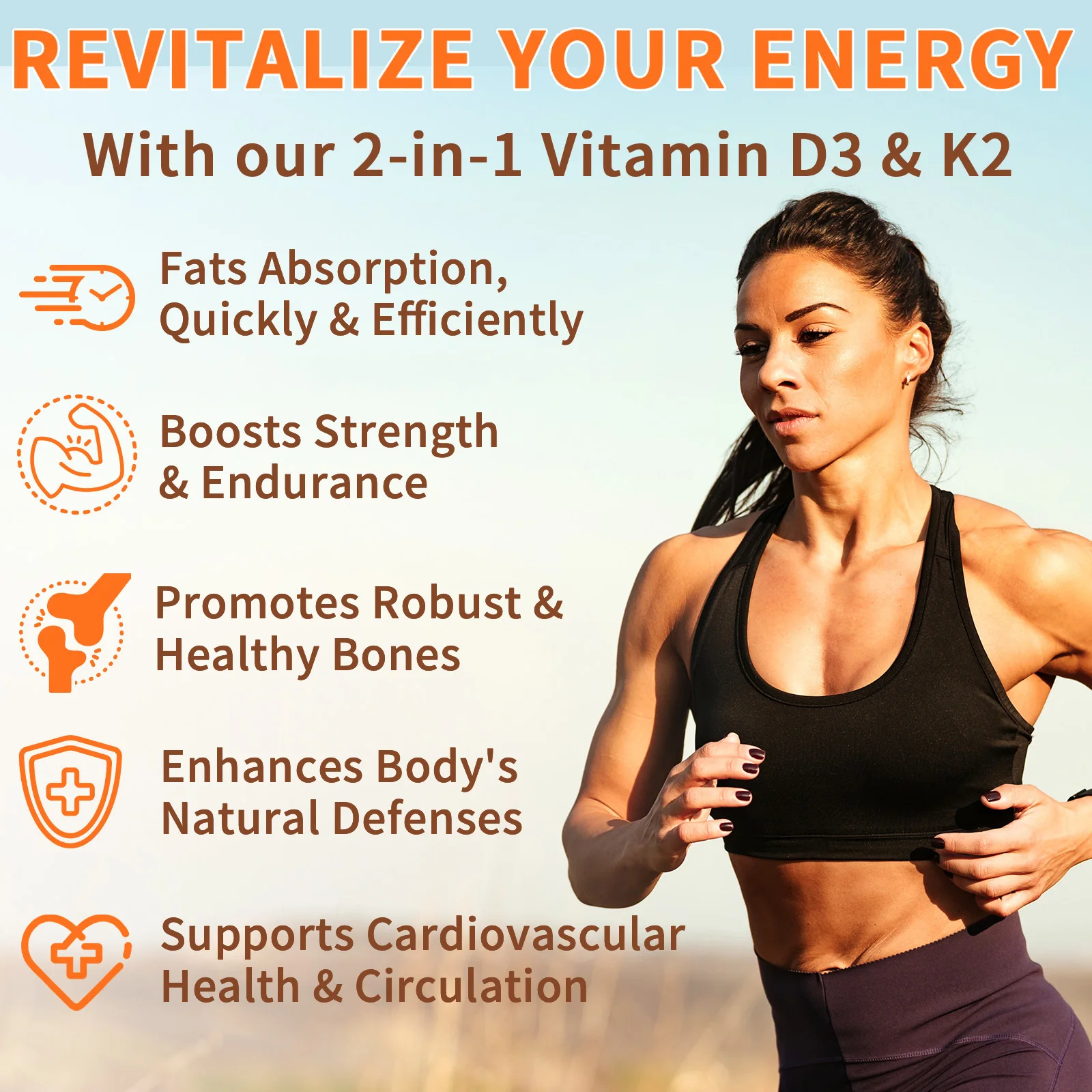 Vitamin D3 K2 Softgels for Maximize Calcium Absorption & Fortify Bone Strength - 10,000 IU D3 & 200 Mcg K2 MK-7 - 120 Softgels
