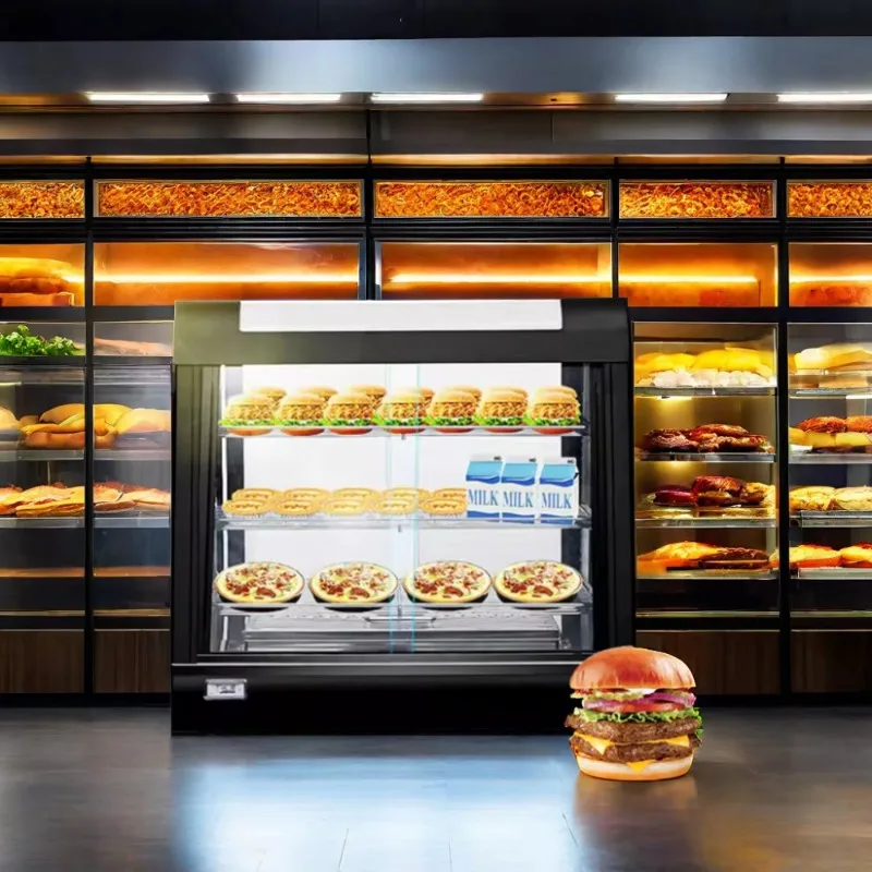 Commercial Electric Insulation Display Cabinet, Three-layer Glass Hot Food Display Hamburger and French Fry Insulation Machine