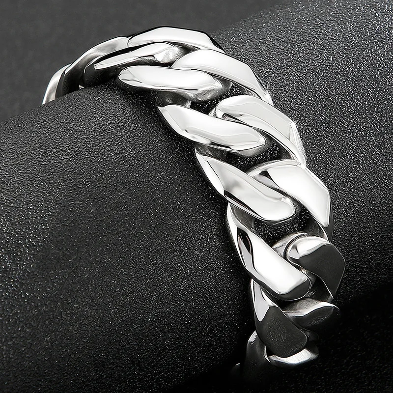 24/25/26mm Thick Link Chains Cuban Bracelets For Men Puk Stainless Steel Material Big Wide Fashion Hand Jewelry Party Gifts