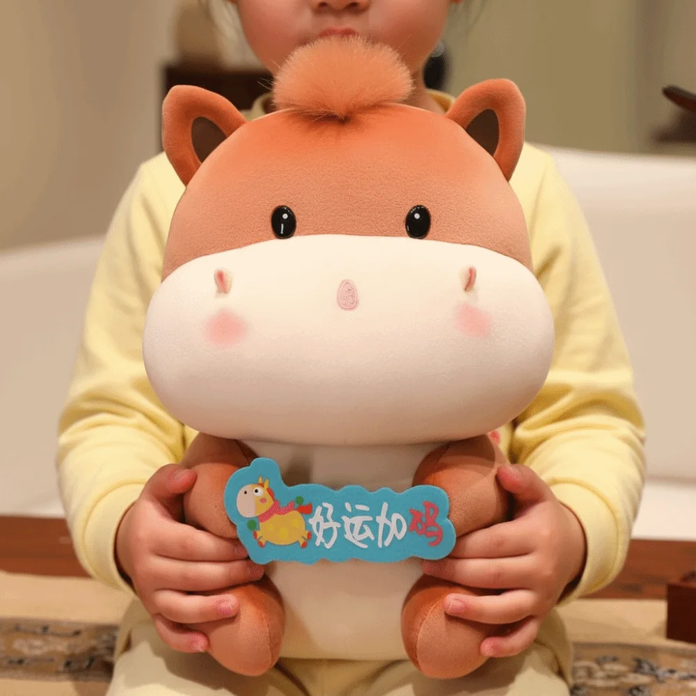 con benedizioni Zodiaco cinese Cavallo farcito Giocattolo Simpatico cartone animato Animale Pony fortunato Giocattolo Rosso PP Cotone Pony Peluche Bambola Bambini
