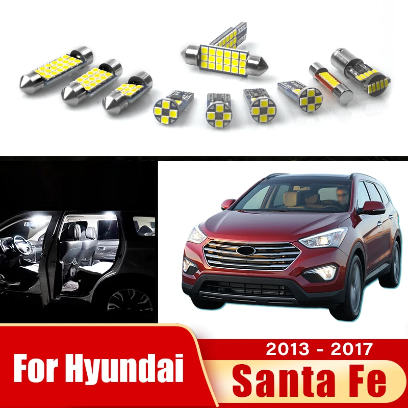 12 Stück Auto-LED-Lampen für Hyundai Santa Fe 3 DM 2013 2014 2015 2016 2017 Innenraum-Leselampe Handschuhfach-Kofferraumbeleuchtung Zubehör