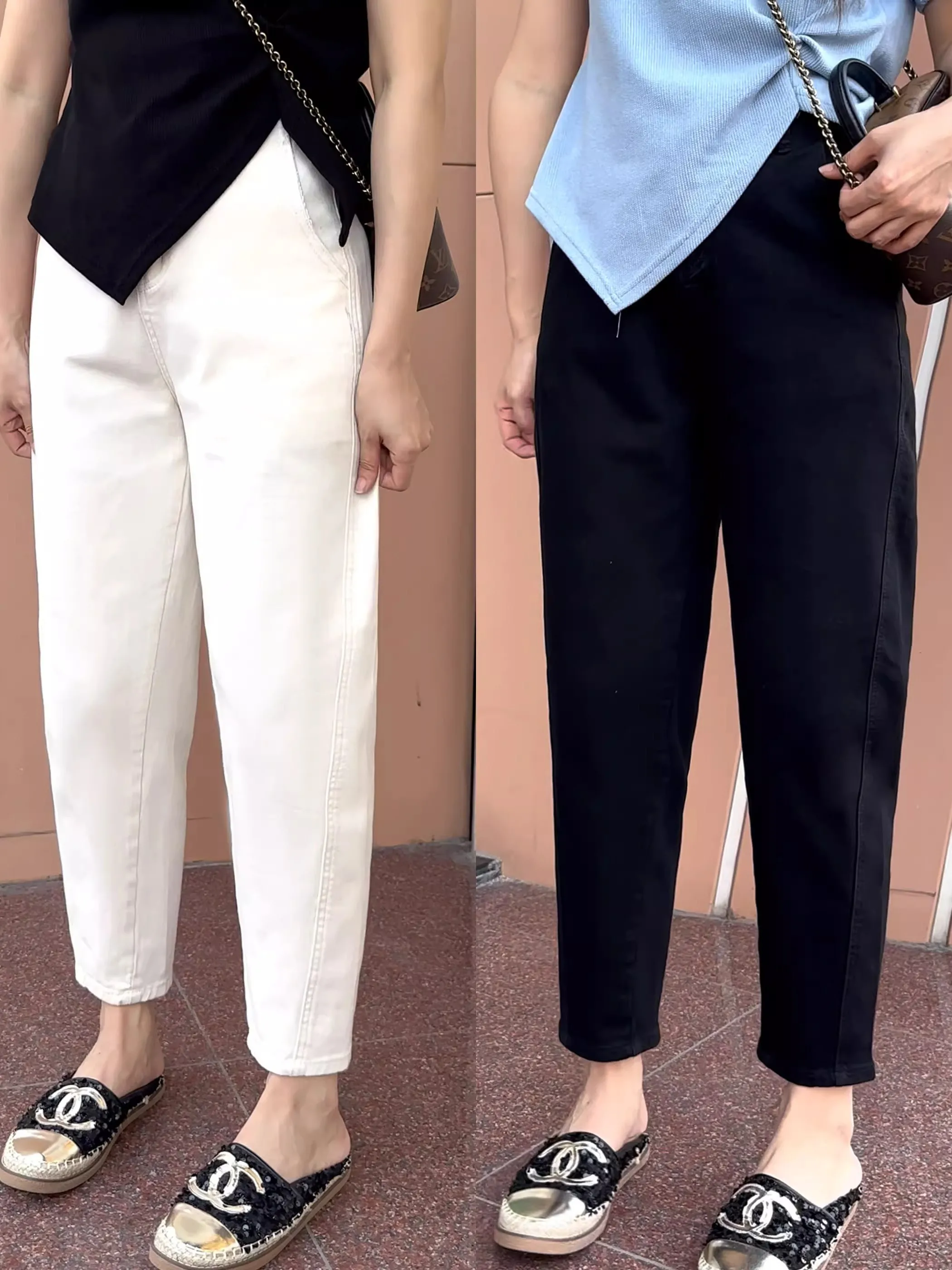 Simple High Waist Loose Nine-Piece Denim Jeans Women plus Size Casual Versatile Summer Slimming Dad Pants Commute Style