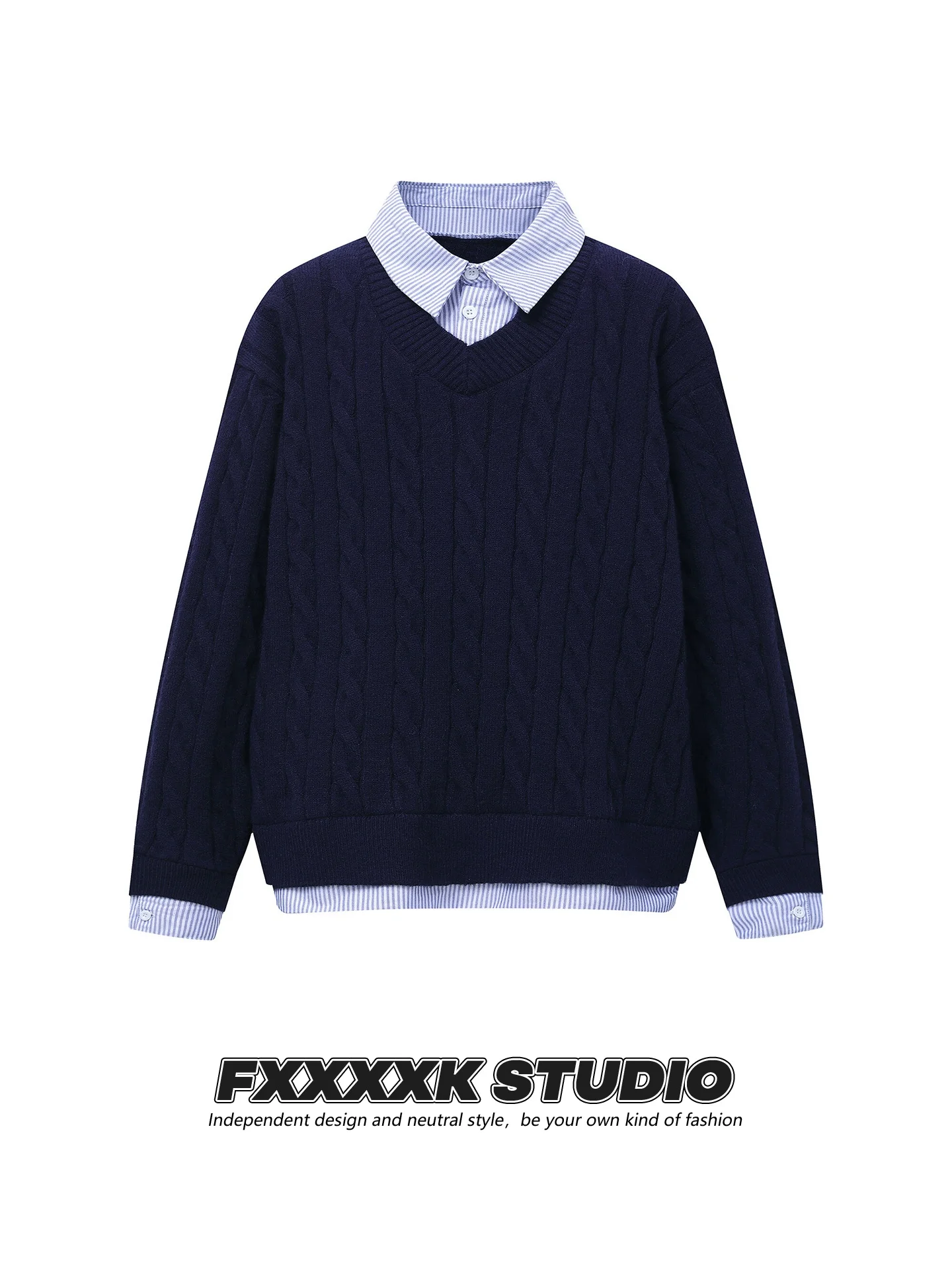 

Свободный вязаный свитер женский, модный, с узором «косы», повседневный, с воротником-стойкой, имитация двухслойного, мягкий, удобный, осенняя одежда