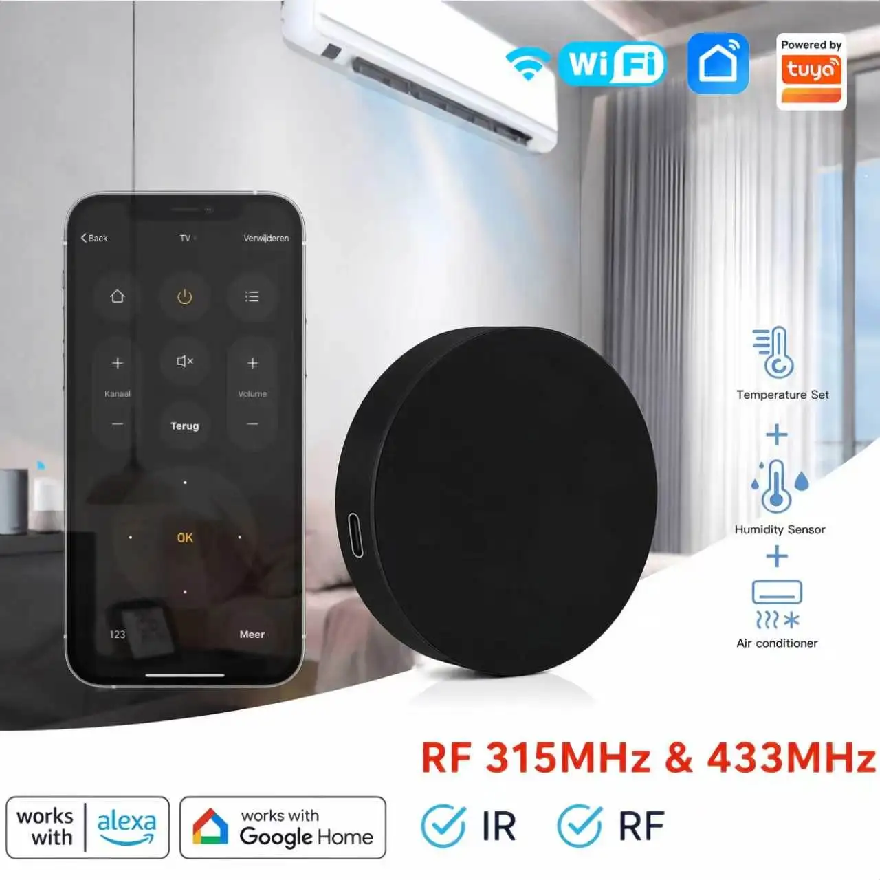 Tuya WiFi IR/IR & RF/IR & Temperature & Humidity Monitor Remote For Smart Home For AC TV Work with Yandex Smart Life Alexa
