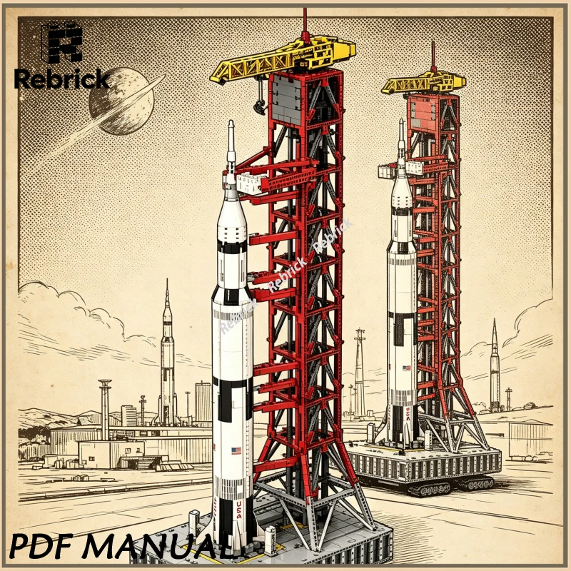

7706PCS Launch Tower with Crawler MOC Building Blocks, Space Rocket Launch System Model for Collection and Display