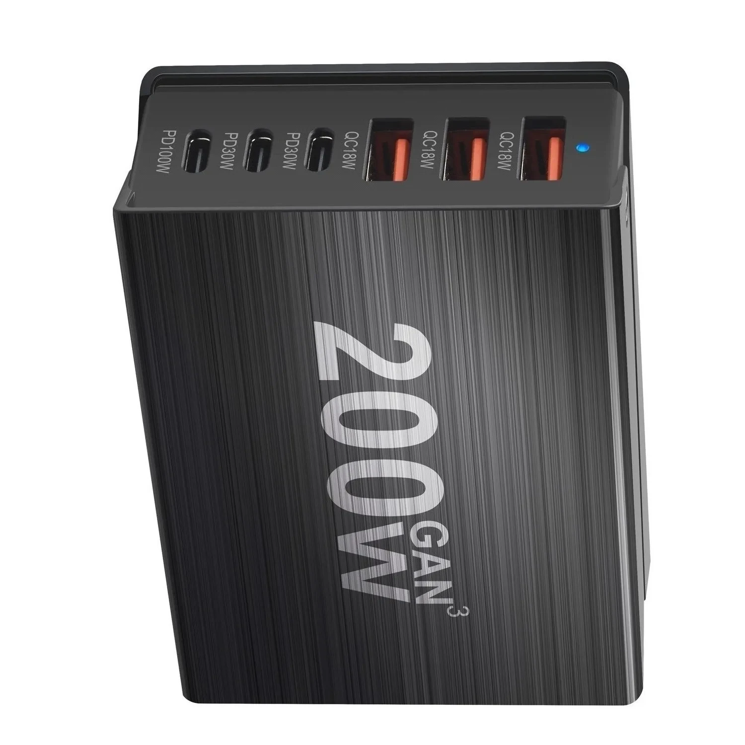 Szybka ładowarka USB C 200W 6-portowa stacja ładująca Hub Kompaktowa ładowarka GaN z zasilaczem dla IPhone Samsung Xiaomi Huawei — zdjęcie 4