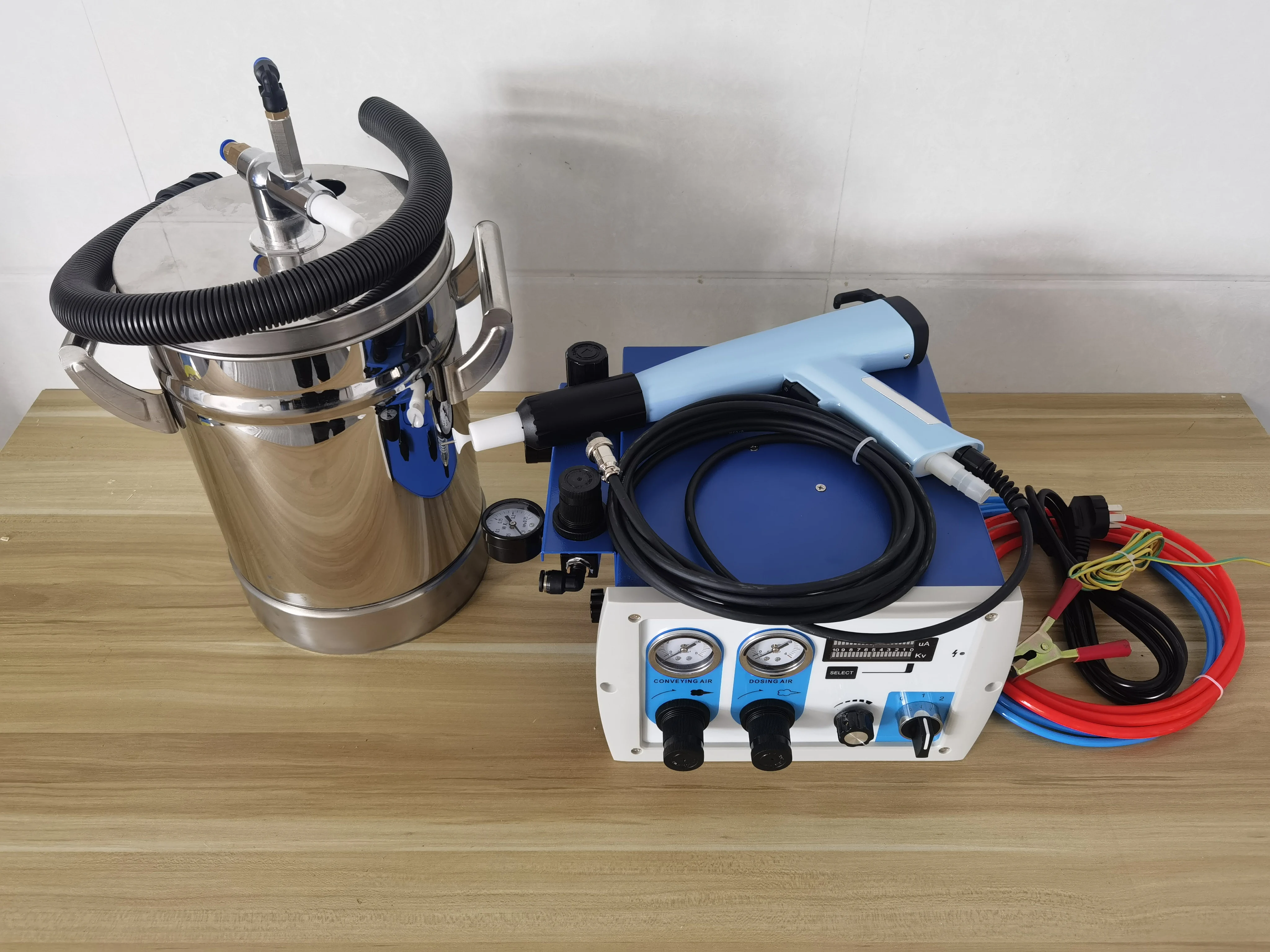 

Lab Test Powder Coating Painting Machine Kit With Stainless steel bucket Powder Coating Spray Gun and 601 Painting Unit