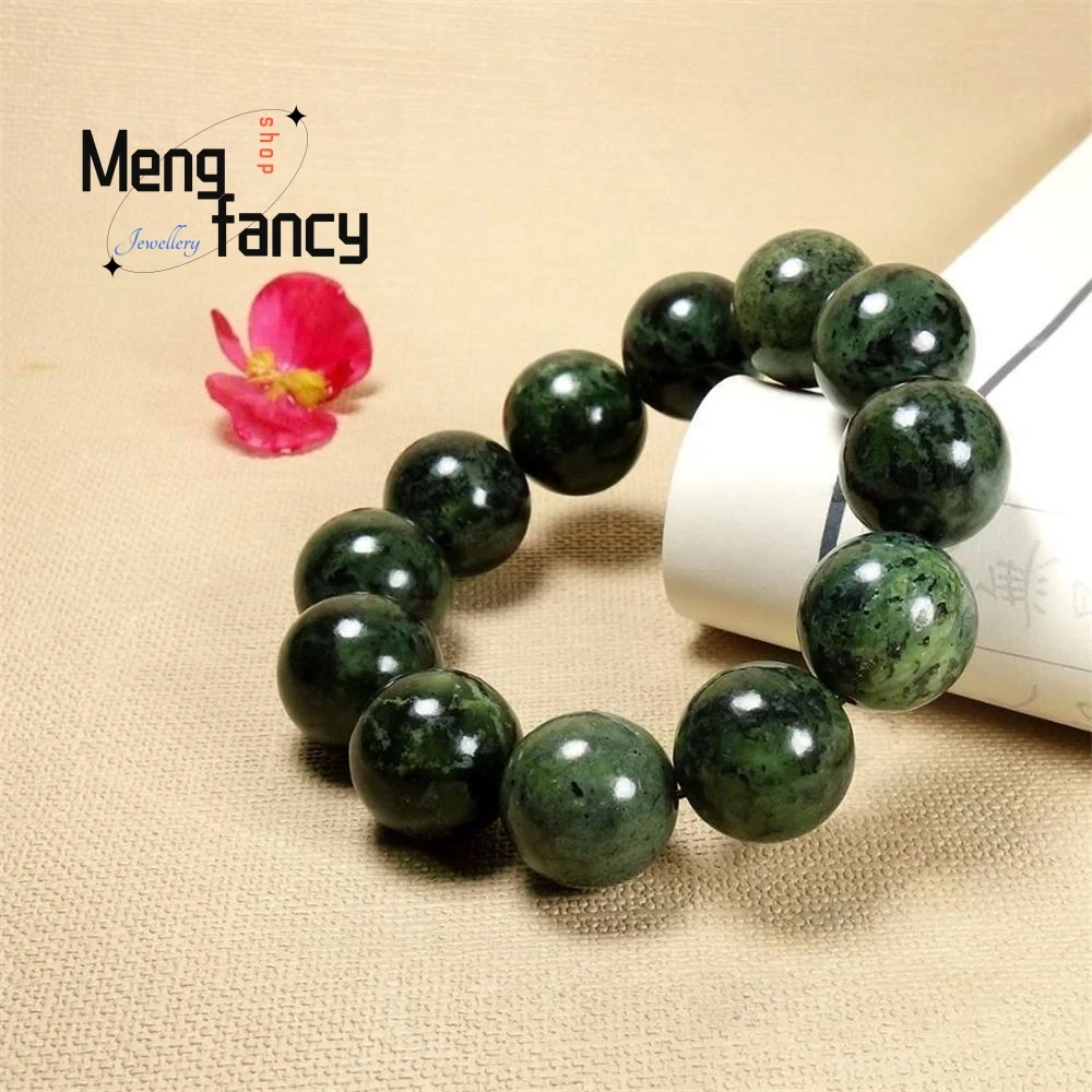 Natural Medicine King Stone Surowy kamień Polerowana bransoletka z jadeitu Żyta magnes Zielone okrągłe koraliki Prosta najlepiej sprzedająca się biżuteria