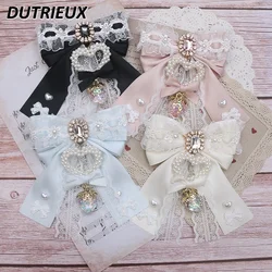 Original Handmade Japanese Mine Sweet Girls Headdress Barrettes Side Clip Big Bow Lace Strawberry Pendant Hair Accessories