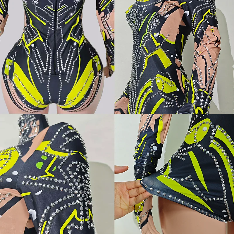 مثير ارتداءها الأخضر تمتد طويلة الأكمام عرض الأداء مجموعة الزي الرقص دعوى النساء Gogos زي حزب ملهى ليلي المغني ارتداء #5