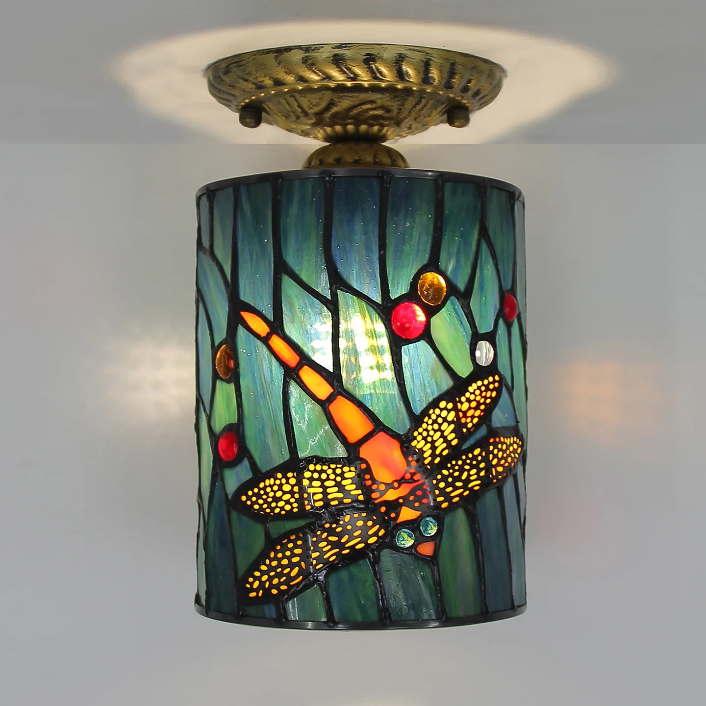 American aisle light stained glass corridor light entrance ceiling light balcony entry dragonfly blue lamp