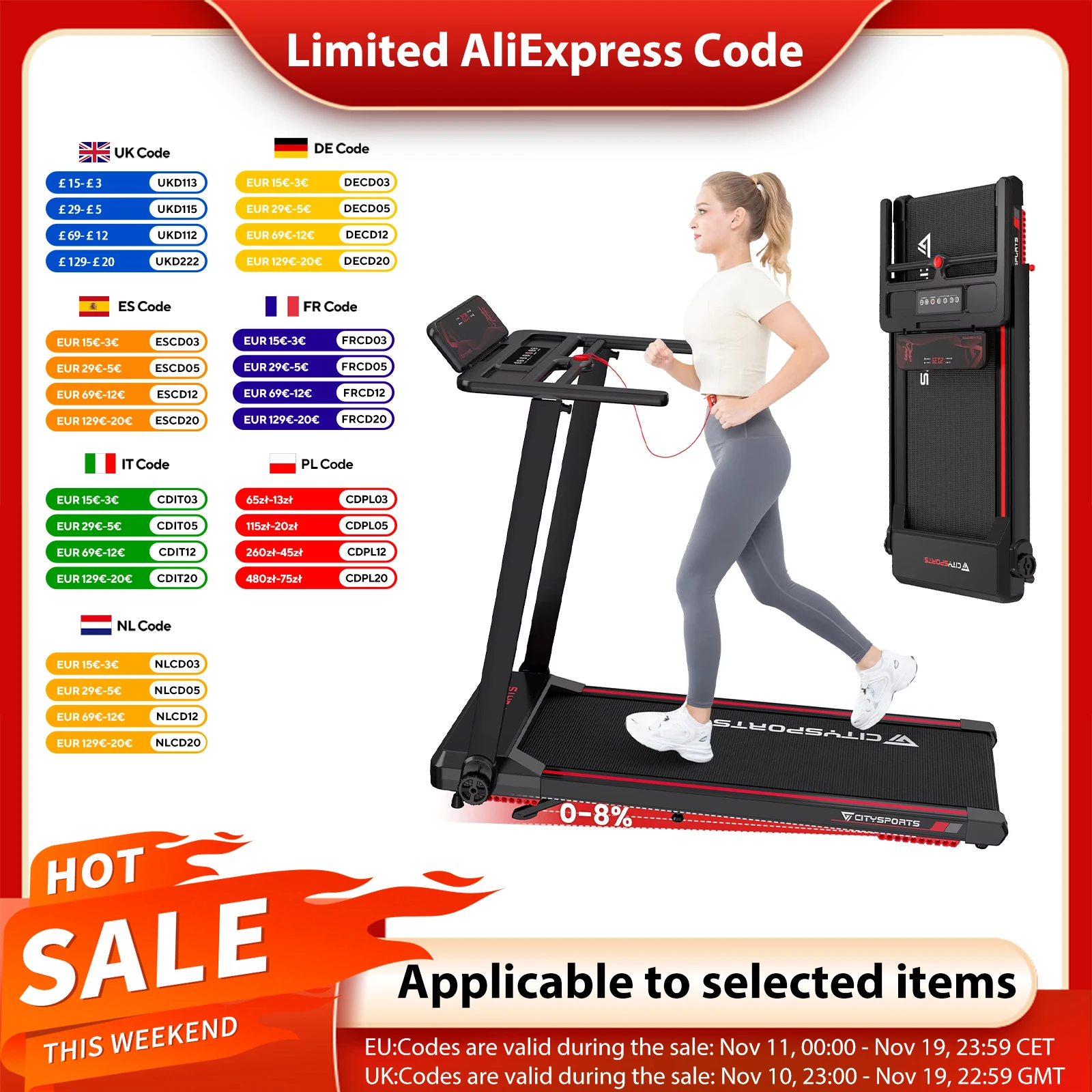 CITYSPORTS PRO Elektrisches Klapplaufband mit Neigung – 12 km/h Höchstgeschwindigkeit, intelligente App-Steuerung, LED-Anzeige