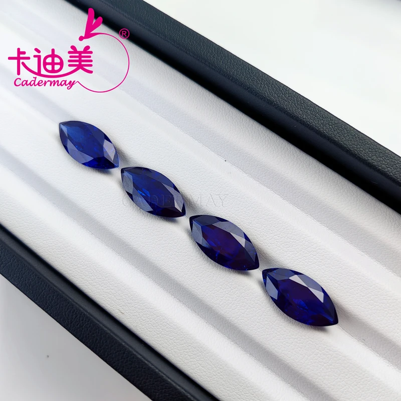 CADERMAY Hot Sale Marquise Shape Royal Blue Lab Grown Sapphire Loose Stone With Inclusions Beads For Jewelry Making DIY