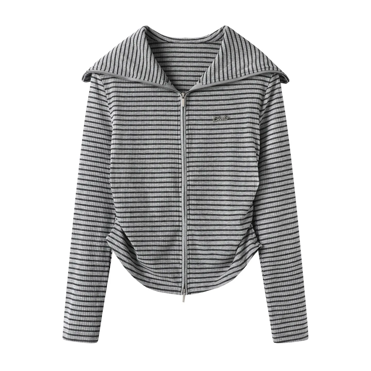 

American Women's Cardigan Gray Lapel Long Sleeved Zipper Knitted Cardigan Fashionable Versatile Soft Top Spring Autumn New