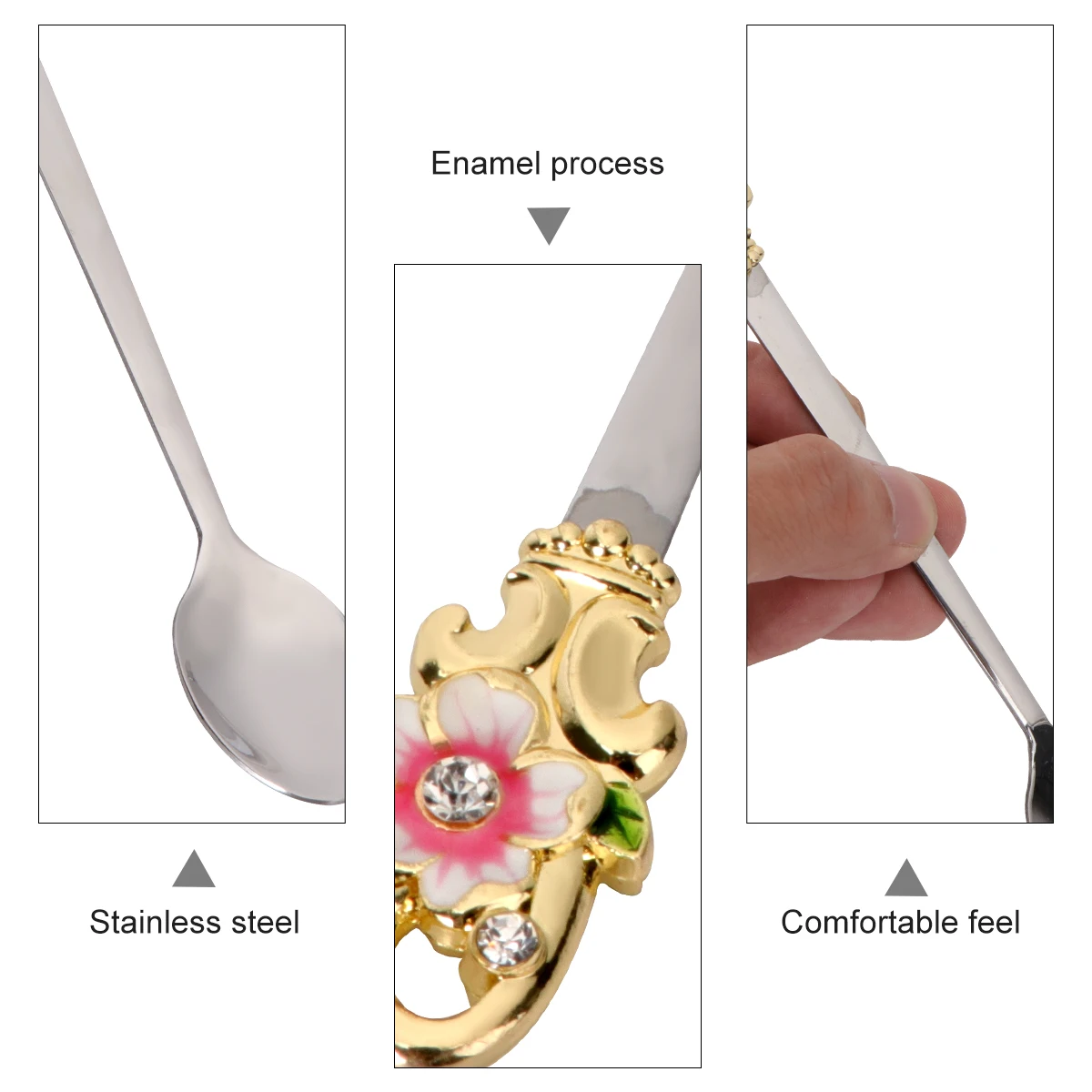 

Enamel Coffee Spoon Stirring Sundae Spoons Scoops Flower Kitchen Dessert Isolation