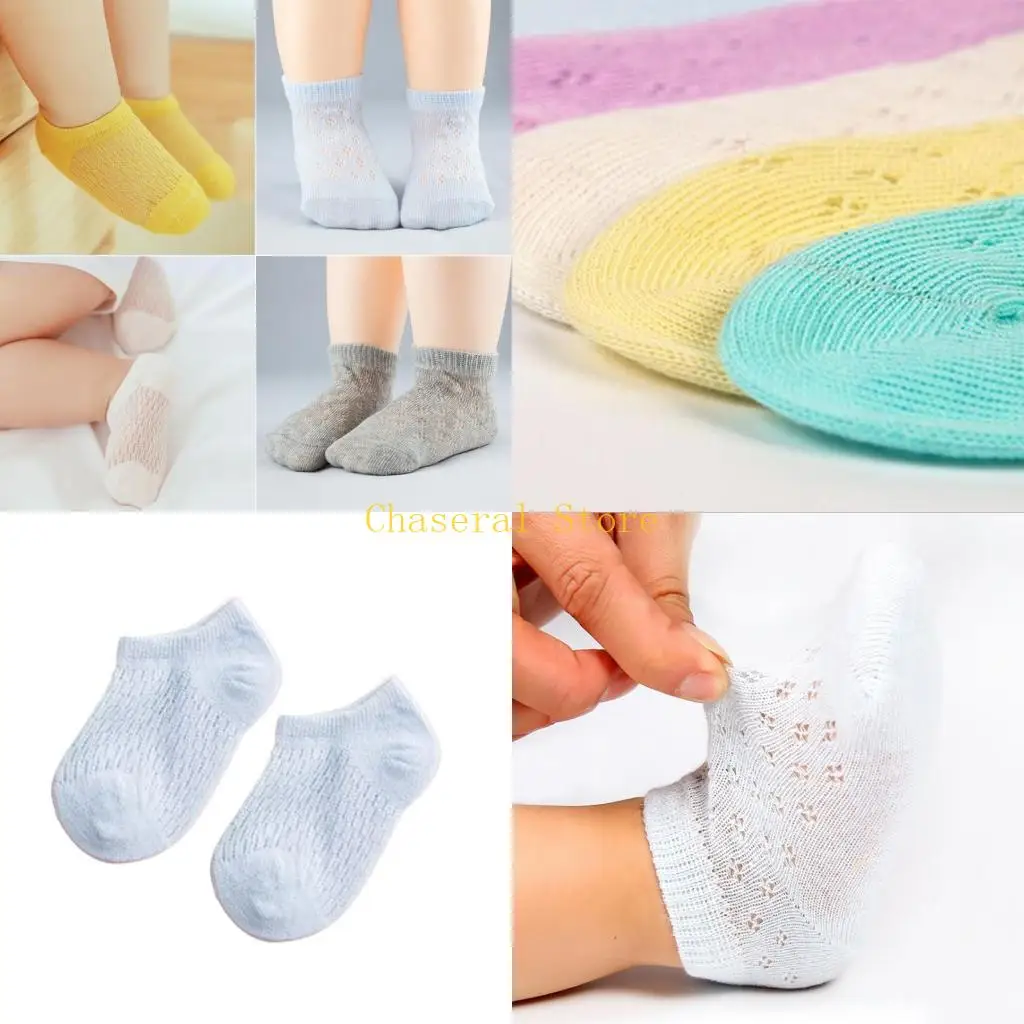 E7CE Summer Baby Short Ankle Socks Mesh Thin Cotton Unisex Color Hollow Toddler
