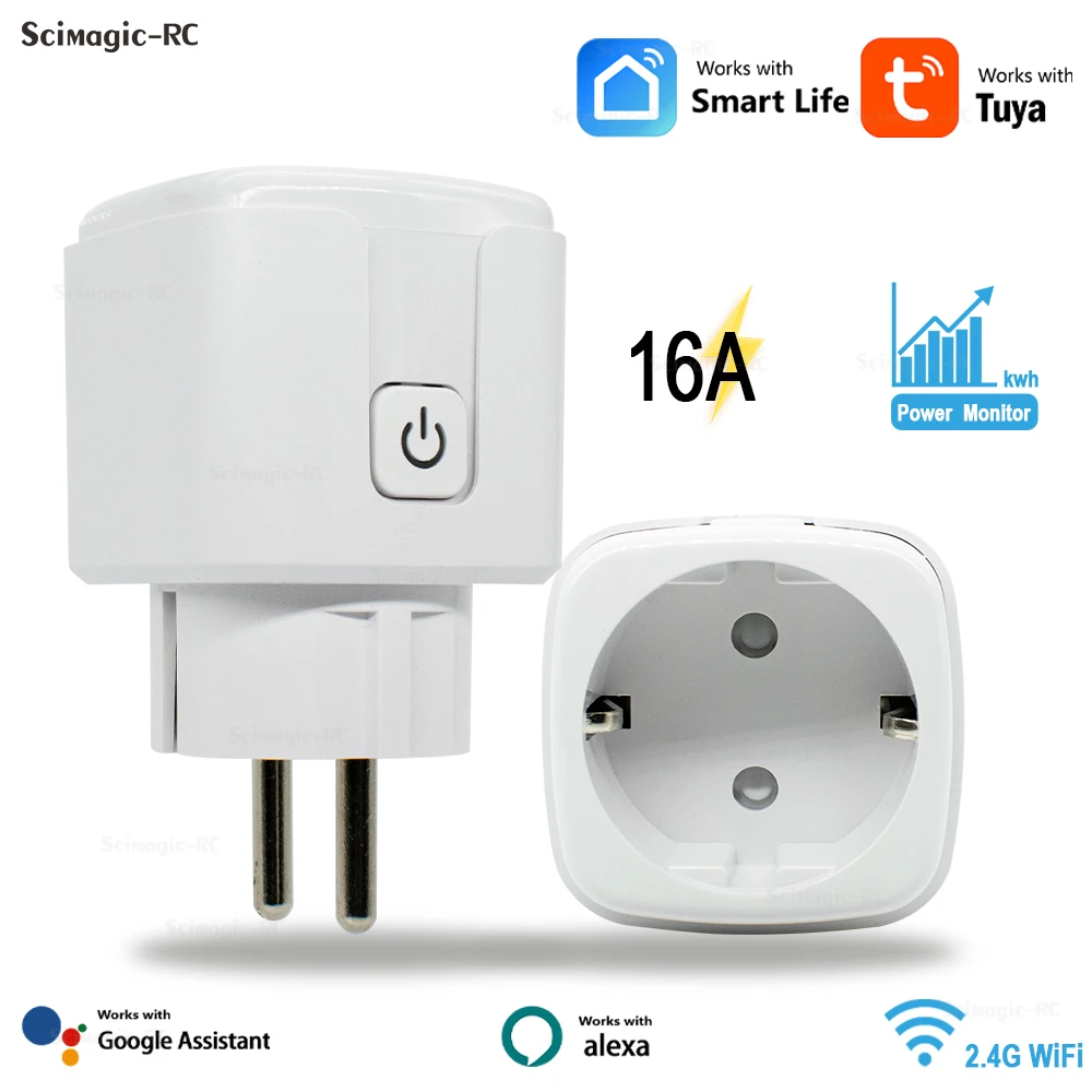 Nieuwe EU Smart Tuya WiFi Socket Plug Outlet 16A Adapter Power Monitor Draadloze afstandsbediening APP voor Google Home Alexa
