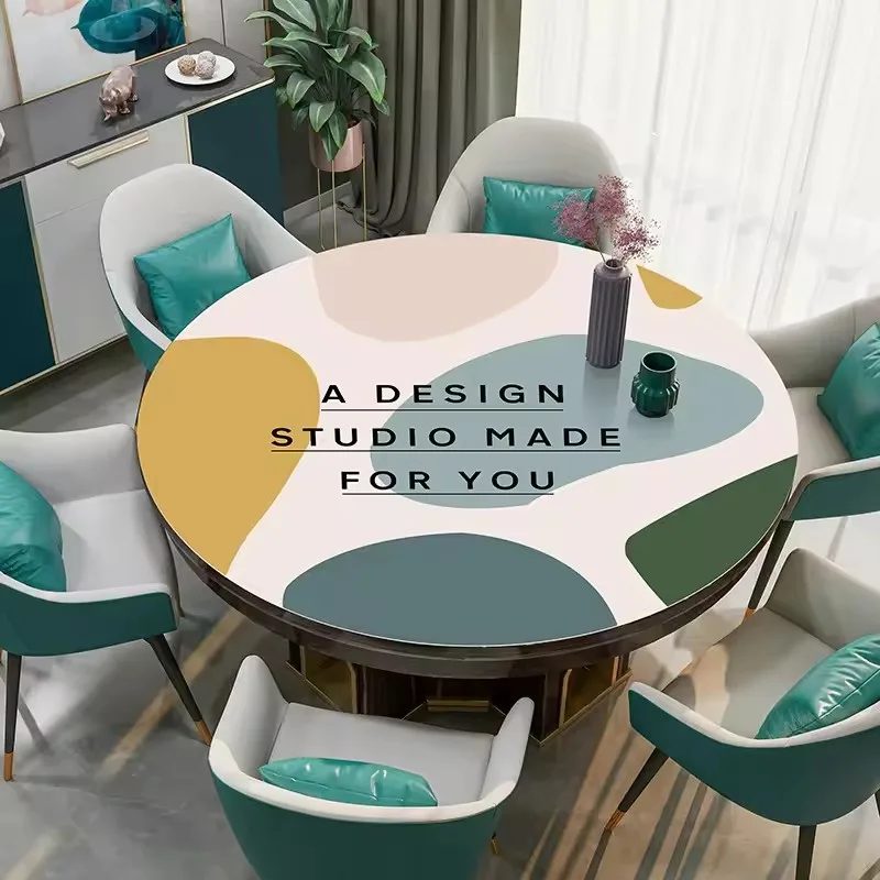 Round PVC Tablecloth Leather Waterproof Oil-proof Dining Table Mat Japanese Minimalist Style Home Decoration Tablecloths
