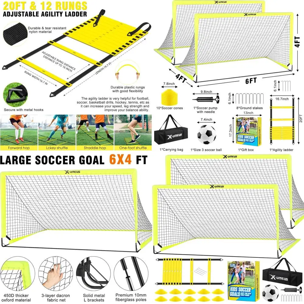 

Набор футбольных ворот для детей, 4x3 фута, для возраста 3-12 лет, с мячом, конусами и тренировочной сеткой для игр на улице