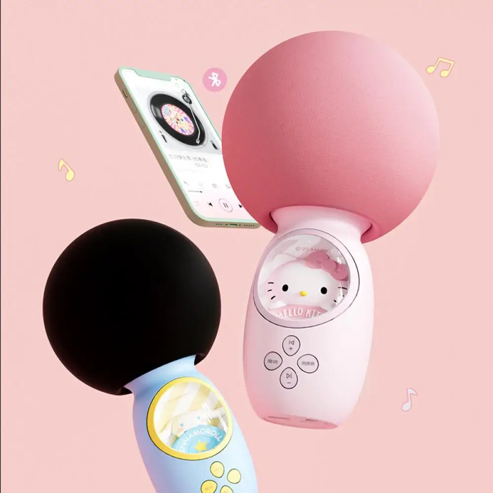 Cartoon Kuromi Children's Microphone Baby Toys Sanrio Cinnamoroll Karaoke Singing Machine Bluetooth Microphone Festival Gift