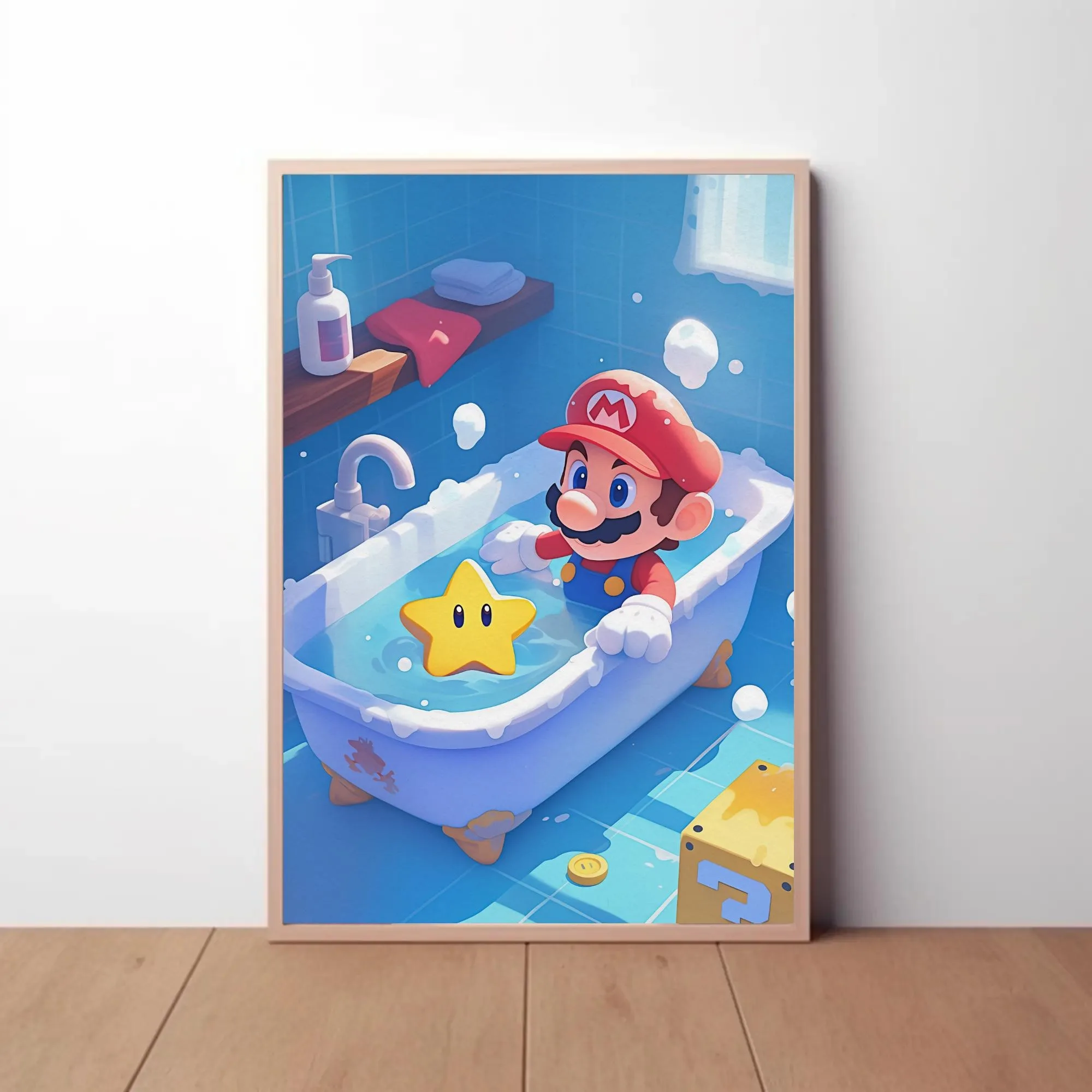 

Mario bathtub poster Super Mario art print Anime poster Fun Mario wall art Modern home bathroom decor Fashion canvas print gift
