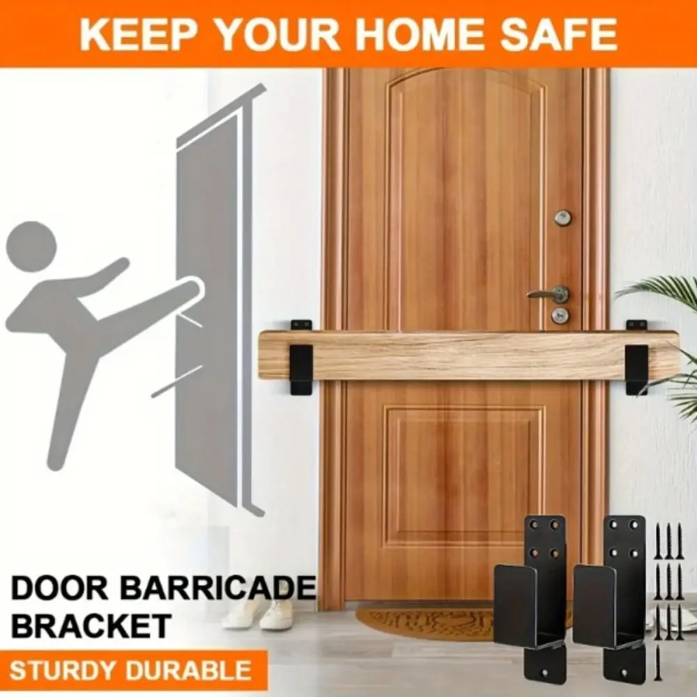 Heavy Duty Door Barricade Brackets Upgraded Carbon Steel Door Bar Holder Brackets U-Shaped Black Security Bar Holders