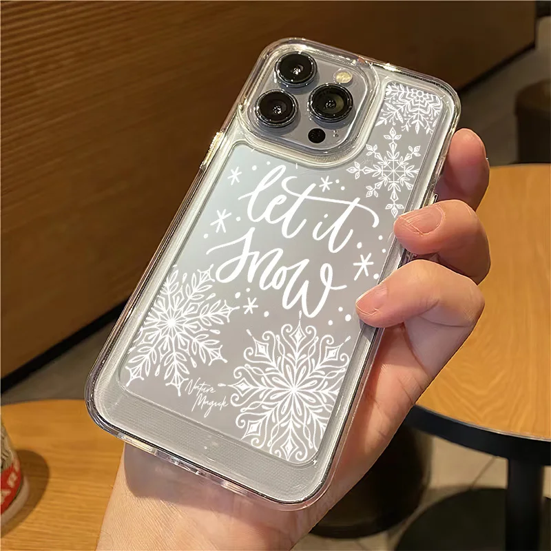 Ins White snowflake Case For Iphone 11 12 13 14 15 Pro Max Clear Soft Space Shell 15 Plus X XR XS Max Acrylic Shockproof Cover