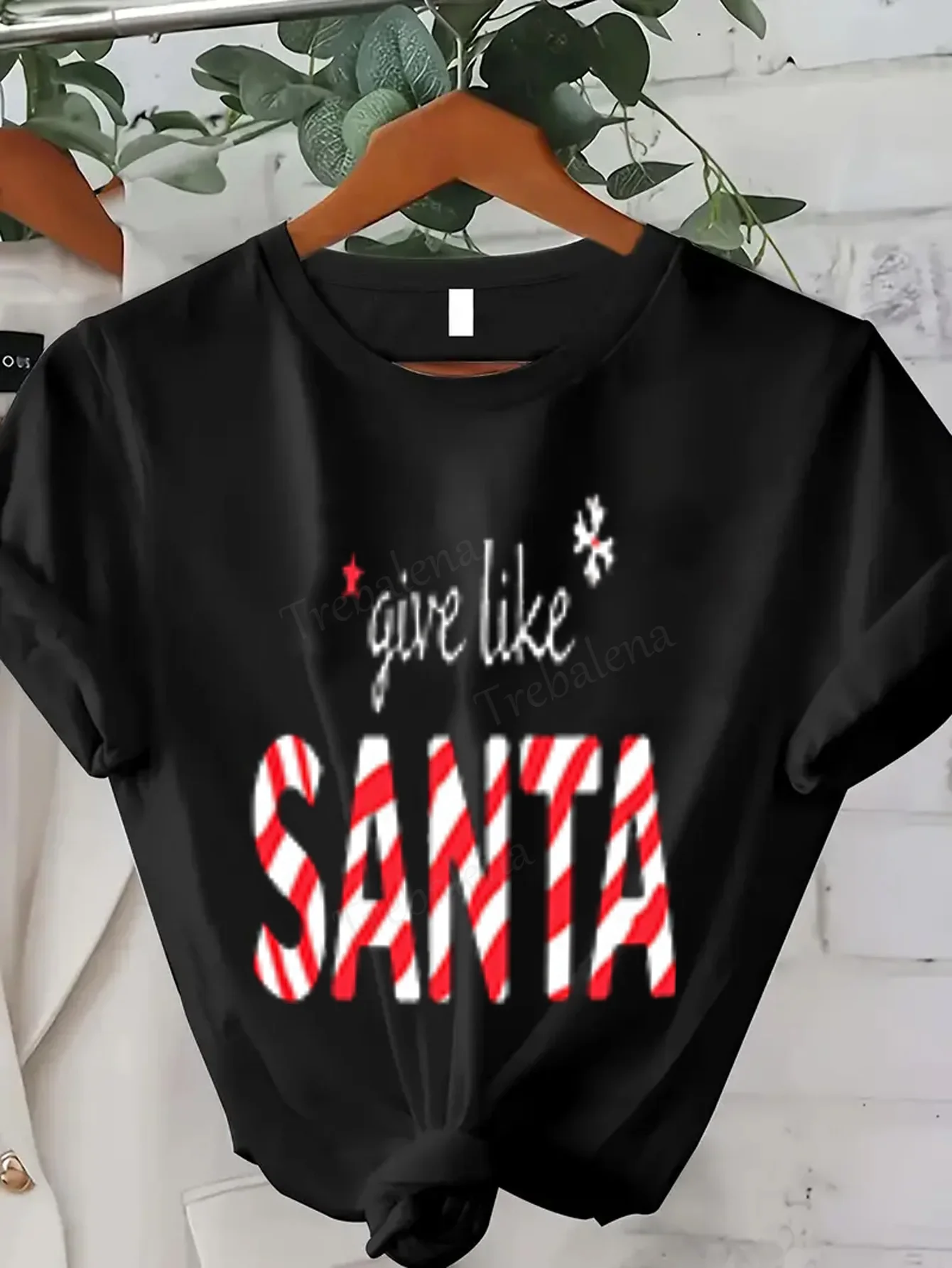 Damska koszulka świąteczna z nadrukiem: Seksowna koszulka z napisem: "Give Like Santa", damska bluzka