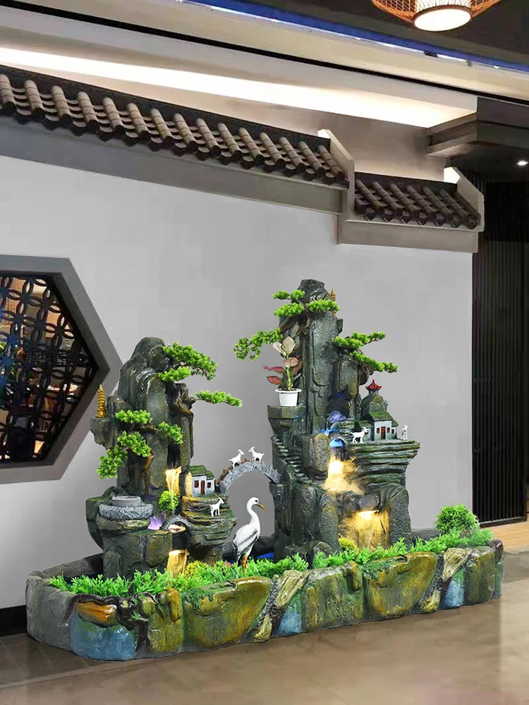 Large rural landing rockery fountain restaurant, living room, daily gift giving, feng shui, wealth attraction, scenic entrance