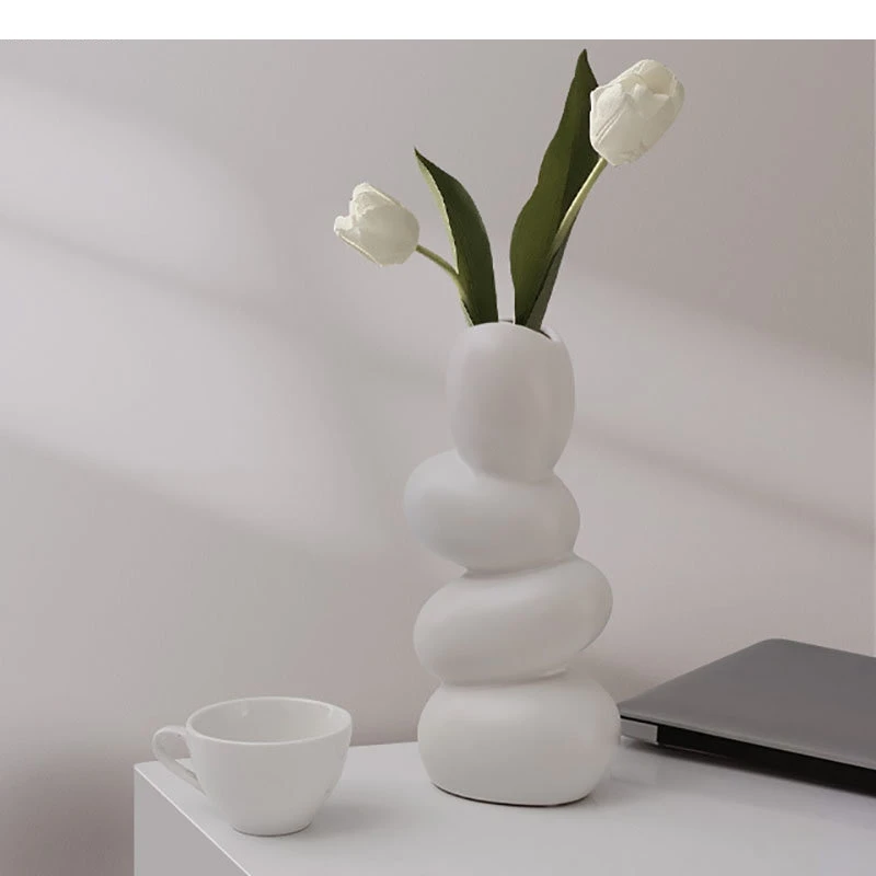 Keramikvase, eiförmige Tischvasen, trockene Blumenarrangements, Inneneinrichtung, Dekoration