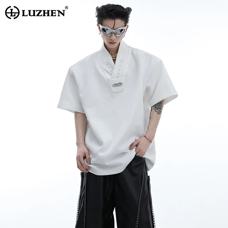 

LUZHEN High Quality Fashion Street Short Sleeve T-shirts Men's 2024 Original Niche Personalized Shoulder Pad Loose Tops LZ4512