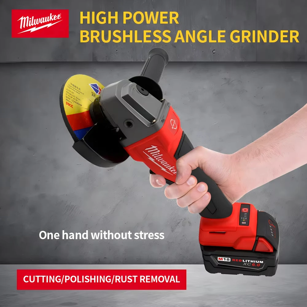 Milwaukee 125mm/100mm 18V Brushless Angle Grinder 3 Gears Cordless Electric Polishing Variable Speed Cutting MachinePower Tools