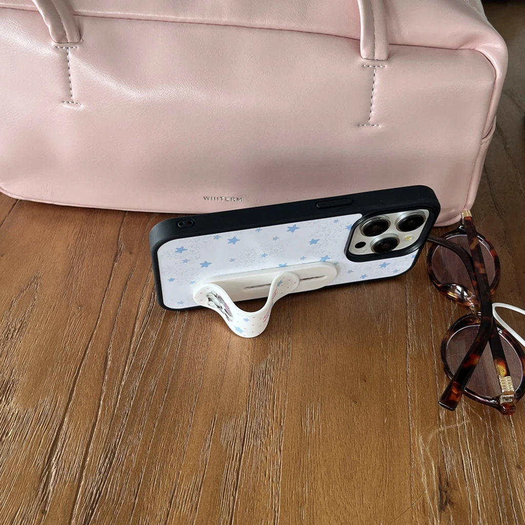 Étoiles bleues fraîches points circulaires amusant mignon chiot pansement télescopique avec support housse pour iPhone 17 16 15 14 13 Pro Max Air