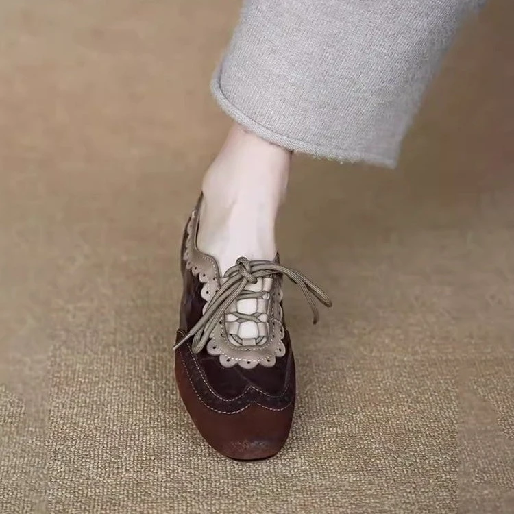 

Коричневые винтажные туфли Мэри Джейн с круглым носком, низкой посадкой, на шнуровке, на плоской подошве, для женщин