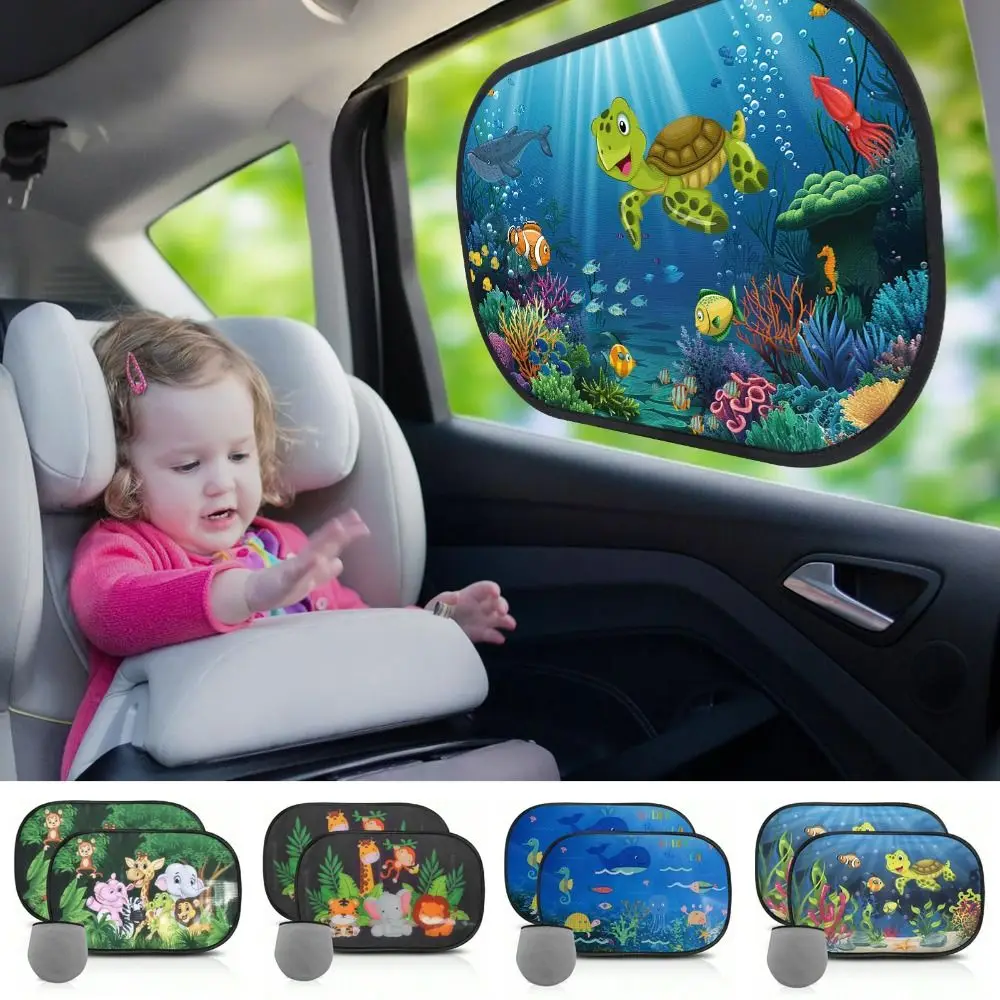 

2Pcs Cartoon Car Window Shades Adsorption UV Rays Protection Side Window Sun Shade Sunvisor Mesh Cover Baby Children Adults
