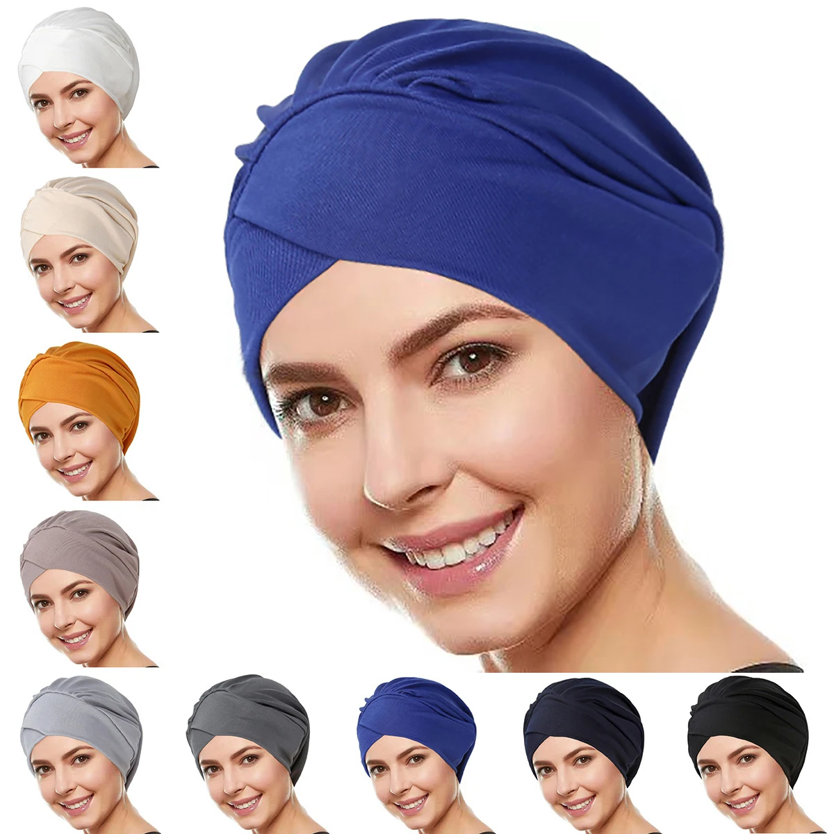 

Forehead Cross Turban Women Muslim Inner Hijab Hat Beanies Bonnet Hair Loss Chemo Cap Headscarf Bandanas Headband Turbante Mujer