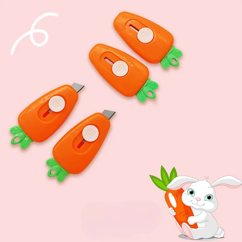 1PC Mini Cute Portable Carrot Utility Knife Retractable Safety Student Paper Cutting Stationery Knife Open Express Mail Knife