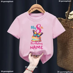 Personalized Name Girls Birthday Shirt 1-9 Birthday T-Shirt Wild Tee Girls Party T Shirt Butterfly Printed Clothes Kids Gifts