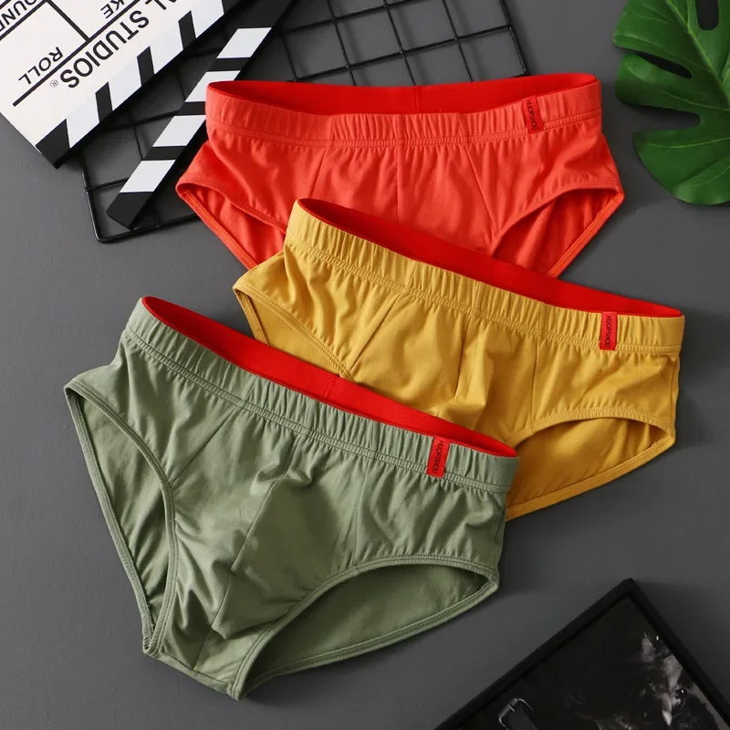 Simple Solid Color Cotton Triangle Low Waist Underwear Trendy And Breathable Men\'s Triangle Underwear Comfort and Style