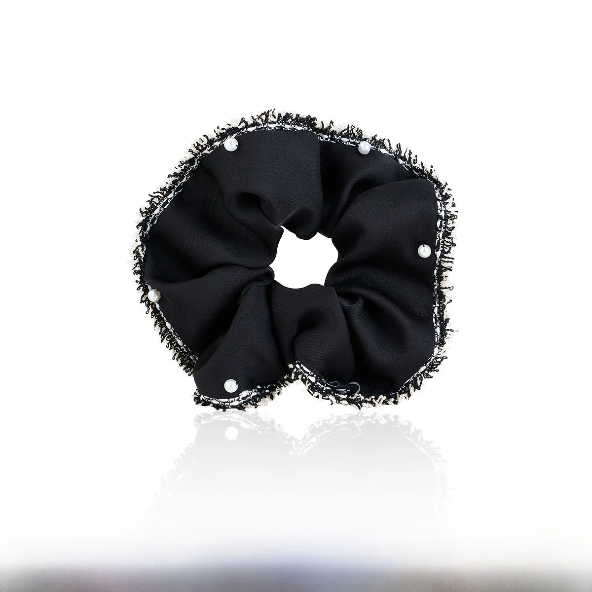 エレガントな黒白水玉模様のヘアネクタイ女性用非ダメージ性ファッショナブルなヘアアクセサリー-ajidou-agidoo-韓国スタイルのヘアバンド