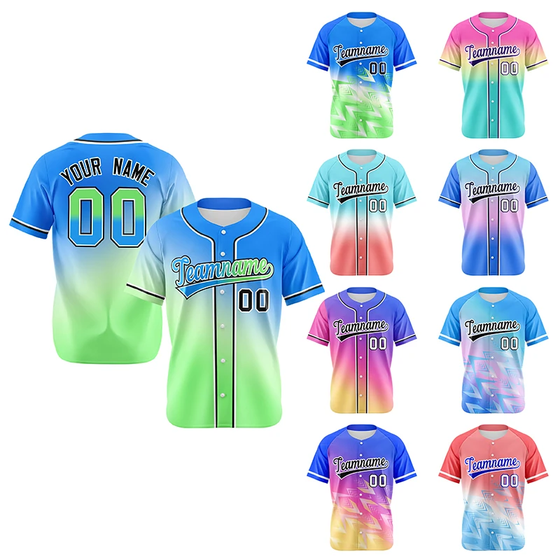 

Hot Selling Gradient Color Baseball Wear Digital Printed Sports Uniform Blank Baseball Jerseys Stitched Men Baseball Jersey
