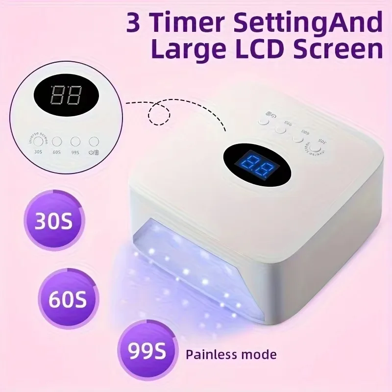 54W Cordless UV LED Nail Lamp with 30 Beads Rechargeable Professional Nail Dryer with 3 Timer Settings for Home and Salon Use