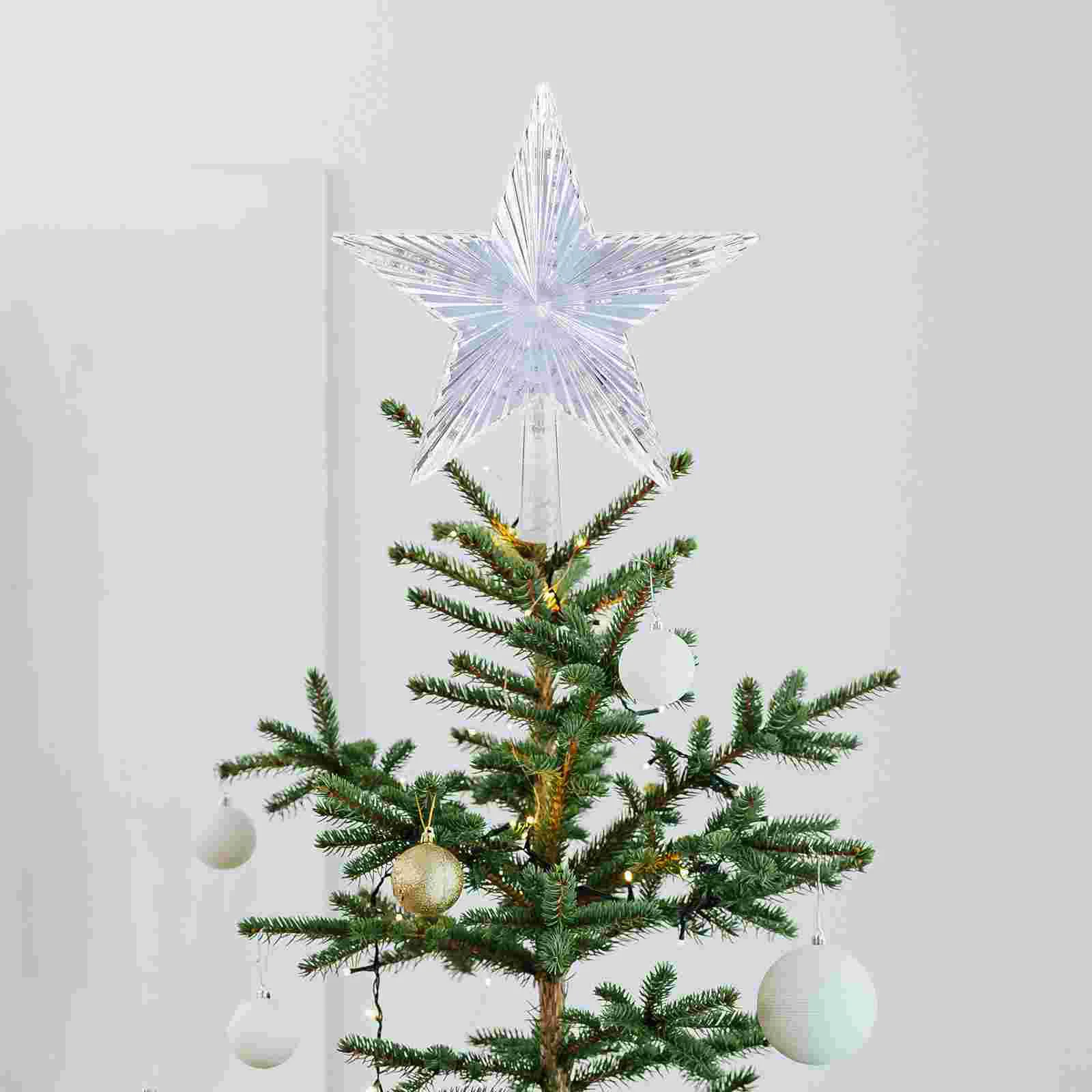 Adorno de estrella para árbol de Navidad, adorno de estrella LED para copa de árbol, decoración del hogar con enchufe estadounidense (blanco cálido)