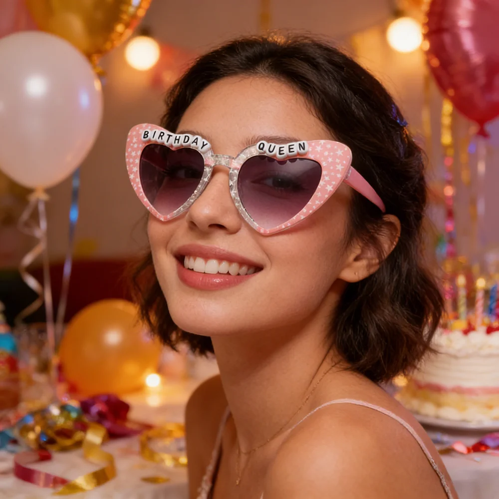 

1 шт. Очки «Королева дня рождения» с сердечками, праздничные солнцезащитные очки для девочек, подарок на день рождения, модные очки для вечеринок, декоративные очки